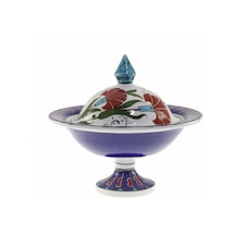 Otantik Çini Mavi Zemin Karanfil Dekorlu Şekerlik 21x30 Cm