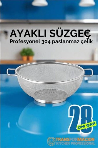 Modacar 28 Cm Süzgeç - Makarna Süzgeci Pirinç Meyve Süzgeci 304 Paslanmaz Çelik