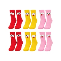 Genel Kutulu 3d Gözlü Ponponlu Soket Çorap 6'lı Set Kırmızı Sarı Pembe Ren Çok Renkli / 36-44 / 6 Adet Çok  Renkli