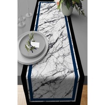 Lacivert Çerçeveli Desen Premium Masa Örtüsü Runner Rnr245n11