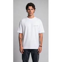 Black Nova Oversize Baskılı Unisex Tişört Lone Rider Beyaz