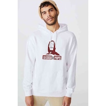 La Case De Papel Hodie Baskılı Beyaz Erkek Örme Sweatshirt (531040597)
