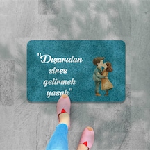 Dijital Baskılı Hoş Geldiniz Yazılı Çiçek Desenli Kapı Önü Paspası İç Ve Dış İçin Yıkanabilir Kaymaz Bebek Mavisi