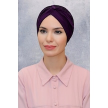 Hürrem Bone Mürdüm Pratik Hazır Geçmeli Tesettür Bone Fukuro Sandy Kumaş Büzg Mürdüm