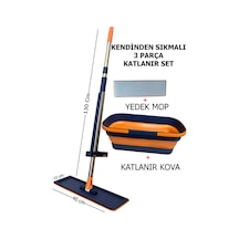Katlanabilir Ve Tekerlekli Kovalı Mop Seti Yedek Mop Bezi Hediyeli Kendinden Sıkmalı Mop Seti
