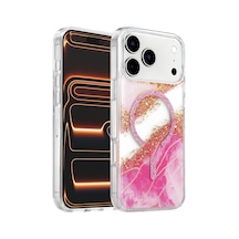 Onegif Apple Uyumlu iPhone 17 Pro/18 Pro Lotus Simli Magsafe Kapak - Pembe