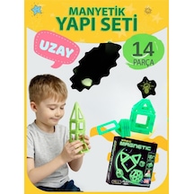 Craftivio Karanlıkta Parlayan Fosforlu - 14 Parça Manyetik Bloklar  Mıknatıslı Eğitici Zeka Oyunu Seti