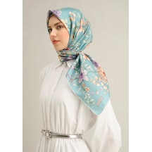 Armine Sura İpek Eşarp 9347-31 Mavi Karışık Desen Çok Renkli