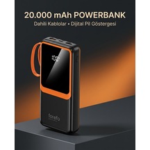 Telefon Ve Mobil Cihaz Uyumlu 20000 Mah Powerbank Dahili Kablolu Dijital Göstergeli - Lisinya Çok Renkli