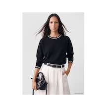 LC Waikiki Alıta Cıty Farkıyla Lcw Everyday Siyah Soft Touch Çizgili Kadın Sweatshirt Siyah - 924429636 Siyah
