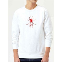 Red Spider Kırmızı Örümcek Baskılı Beyaz Erkek Örme Sweatshirt (528677019)