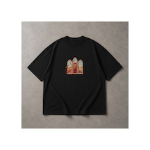 Yolo Street Oversize Siyah Unisex Tişört %100 Pamuk Çöl Kadını Pencere Baskılı Vintage Grafik Tasarım Siyah