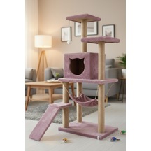 Missidea S9 Kedi Tırmalama Kulesi Platformlu 124 Cm Gül Kurusu