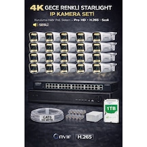 16 Kameralı 4k 1440p Full Hd Sesli Poe Ip Kamera Sistemi Gece Renkli Ultra Hd Güvenlik Seti