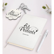 Kişiye Özel Pediatr Beyaz Defter Kalem Ve Anahtarlık Seti