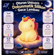 Rose Teknoloji Oturan Unicorn Dokunmatik Gece Lambası 3 Kademeli Otomatik Kapanma Özellikli Yumuşak Işık Beyaz