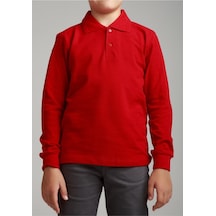 Nacar Store Kız & Erkek Çocuk Uzunkol Polo Yaka Okul T-shırt Kirmizi