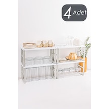 Org-02 4lü Raf Düzenleyici Dolap Içi Düzenleyici Raf Tabak Bardak Rafı Raf Yükseltici Turkuaz - 846145916 Turkuaz
