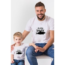 Daddy Shark Baby Shark Beyaz Baba Oğul Kız Tişört Zıbın Kombini
