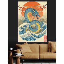 Japon Ejderhası Geleneksel Sanat Dekoratif Kanvas - Mdf Ahşap Tablo