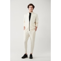 Avva Erkek Ekru Soft Touch Fermuar Paçalı Regular Fit Jogger Eşofman Altı A41y3401 Ekru