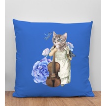 Bk Gift Kedi Tasarımlı Mavi Kırlent Yastık, Arkadaşa Hediye, Ev Dekorasyonu, Ev Hediyesi-3