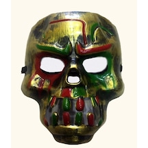 Kırmızı Kanlı Dişli Dracula Kafatası Maskesi Altın Renk Altın