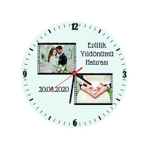 Evlilik Yıldönümü Hediyesi Fotoğraflı Ve Tarihli Cam Duvar Saati