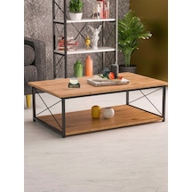 Ceviz Desenli Çift Raflı Orta Sehpa 90x50 Cm