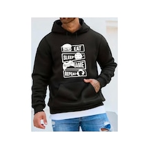 Medinenur Eat Sleep Game Baskılı Kapüşonlu Sweatshirt Kırmızı