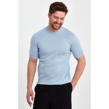 Cool Tarz Mavi Erkek Yarım Balıkçı Düz Triko T-shirt-trz19129r09s Mavi Mavi