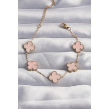 Ezoconcept 316l Çelik Gold Renk Pembe Mineli Yonca Bileklik 001