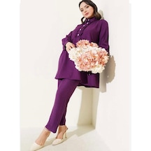 Lovie Moda Kadın Önü Fırfır Detaylı Takım Mor