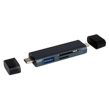 Cr61 5in1 Çift Girişli Otg Kart Okuyucu Hub Type-c & İphone İle Uyumlu Sd, Micro Sd Usb 3.0 Adaptör