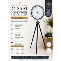 Krom 24 Saat Göstergeli Özel Tasarım Tripod Ayaklı Saat