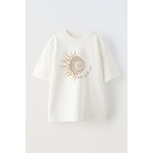 Thewert Unisex Son And Moon Tasarım Baskılı Pamuk Beyaz Oversize T-shirt