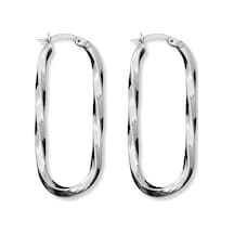 Oya Silver Oval Burgulu Kadın Gümüş Halka Küpe 2x4.5cm