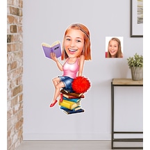 Kişiye Özel Bayan Öğrenci Karikatürlü Duvar Sticker 50X70CM