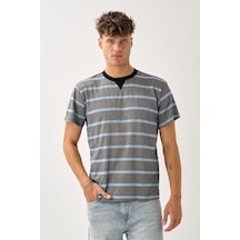Bisiklet Yaka Çizgili Erkek T-shirt Antrasit
