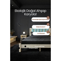 Renazzo Ori On Cam Göbeği Puf Başlıklı Masif Ahşap Karyola Vernik 140x190 Vernik - 140 X 190