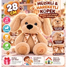 28 Cm Müzikli Hareketli Peluş Köpek Yumuşacık Sevimli Oyun Arkadaşı Kahverengi
