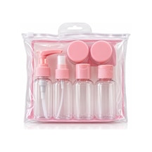 Seyahat Şişe Seti 6 Parça, 4 Adet 60 Ml Şişe Ve 2 Adet 20 Ml Kavanoz, Pompalı Sprey Kapaklı Seyahat Kozmetik Seti, Seyahat Şişe Seti Pembe