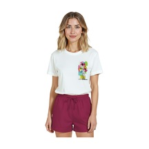Kadın Beyaz Relaxed Fit %100 Pamuk Tişört Suluboya Çiçek Buketi Beyaz