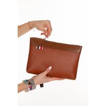 Unisex Taba Deri Portföy Clutch Çanta Bilek Askılı El Çantası