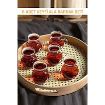 6lı Bardak Takımı Kulplu Çay Fincanı Bardağı Seti Royal Keyfi Ala Borosilikat Cam Isıya Dayanıklı