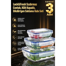 Sızdırmaz Silikon Contalı, Hava Almayan Kilitli Kapaklı, 3 Boy Saklama Kabı Seti (310,565,975 ml)