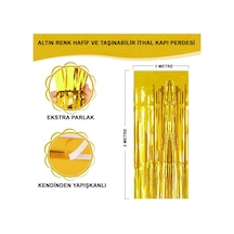 Altın - 485 - Gold Renk Ekstra Metalize Parlak Saçaklı Arka Fon Perde İthal A Kalite - Kmrsfres - 1x2 Metre Tüm Yaşlar