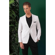 Efor Comfort Fit Çift Yırtmaç %100 Keten Casual Beyaz Ceket C 668 Beyaz