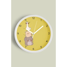 Sevimli Hayvanlar Modern Tasarım Çocuk Odası Duvar Saati - 35cm - Önü Camlı Beyaz Kasa-jh1086 Beyaz