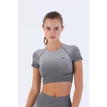 Maraton Sportswear Slimfit Kadın Bisiklet Yaka Kısa Kol Basic Siyah Crop Top 811030 SIYAH Siyah